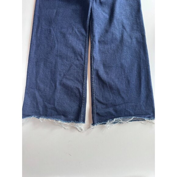 ZARA Dark Indigo Front Pocket High Rise Wide Leg Raw Hem Jeans, Size 2/24 - Picture 10 of 14